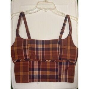 Urban Outfitters Crop Top Womens Size Medium Brown Blue Plaid Zipper Back